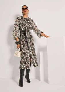 Kleid mit Schlangen-Print und Spitzen-Ärmeln thumbnail 4