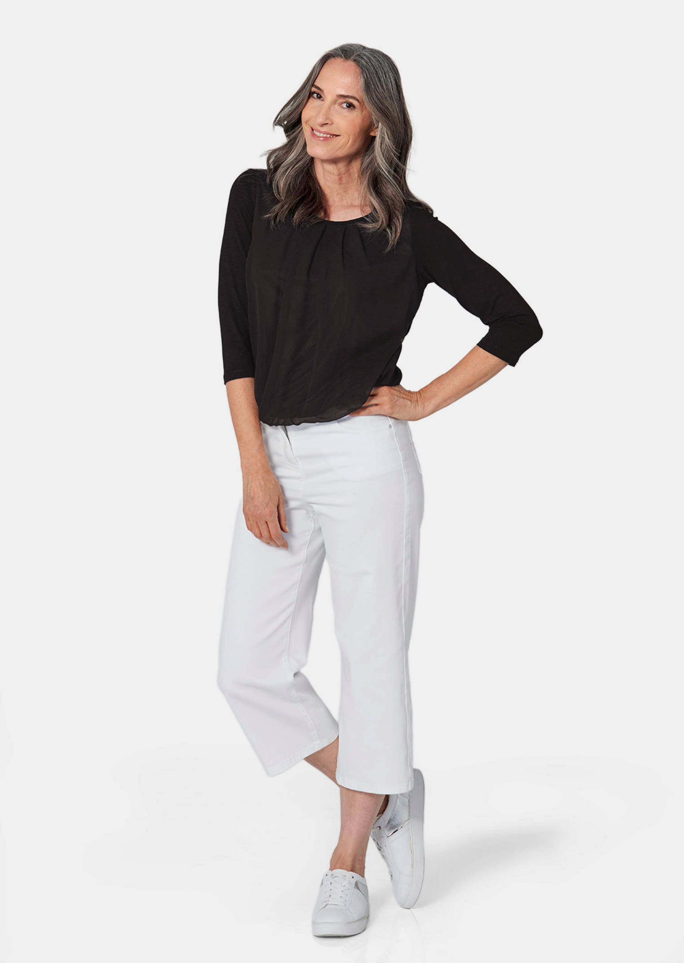 Élégant T-shirt aspect chemisier - noir - Gr. 52 de Goldner Fashion