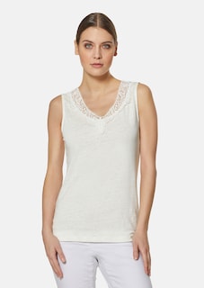 Sleeveless linen top with lace trim thumbnail 1