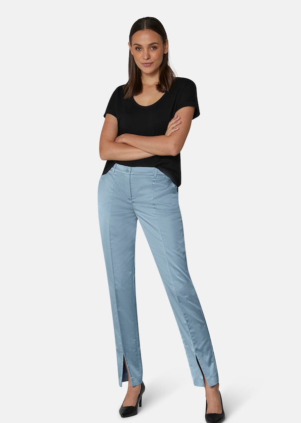 Satin trousers with front hem slits 1