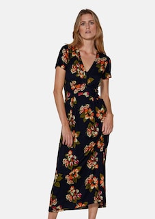 Langes Jerseykleid mit V-Ausschnitt und kurzen Ärmeln thumbnail 1
