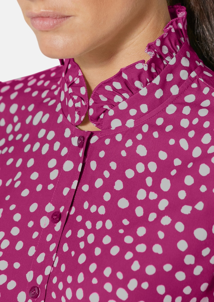 Printed polka dot blouse with stand-up collar and 3/4-length sleeves 4