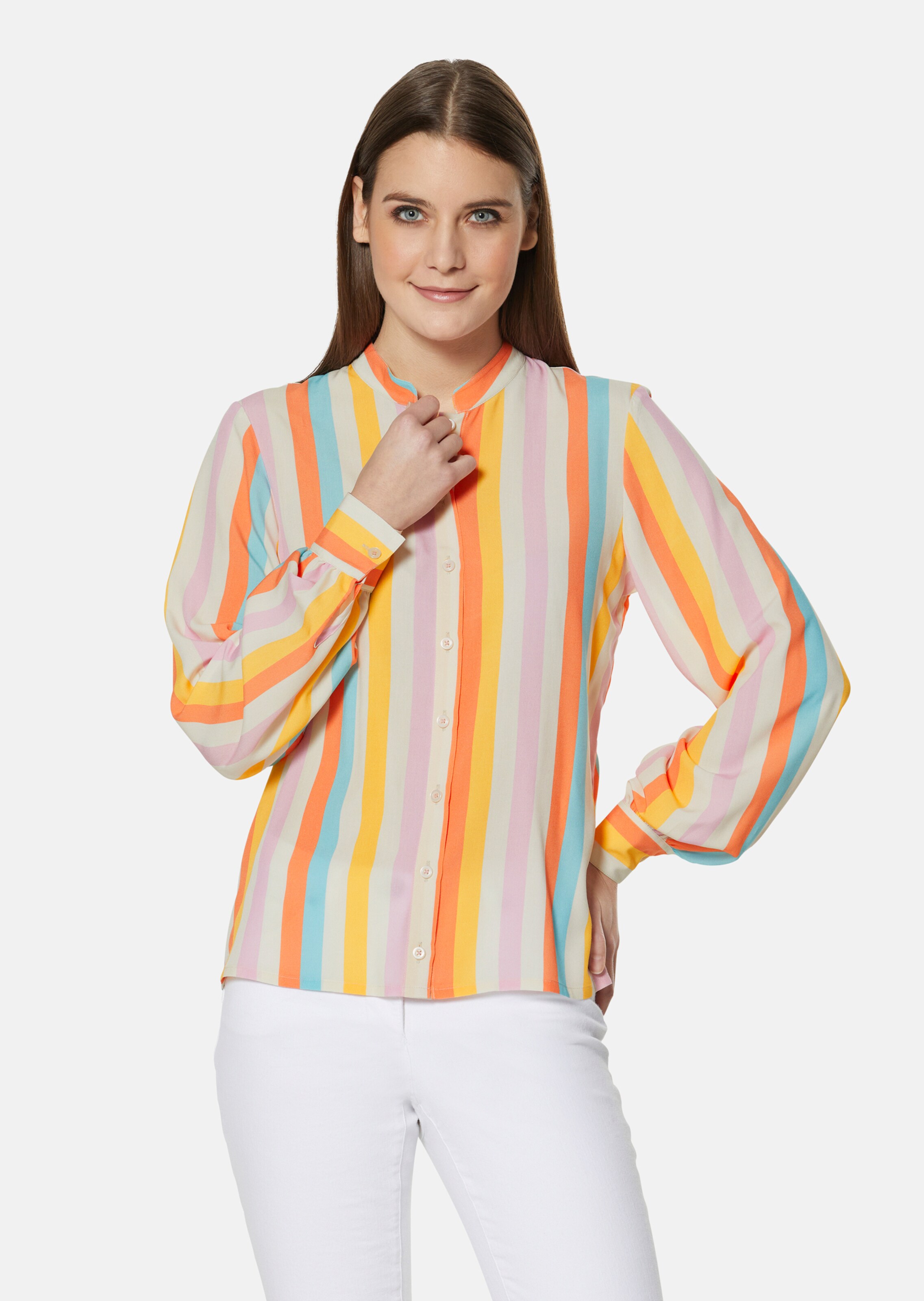 Blouse with colourful striped print