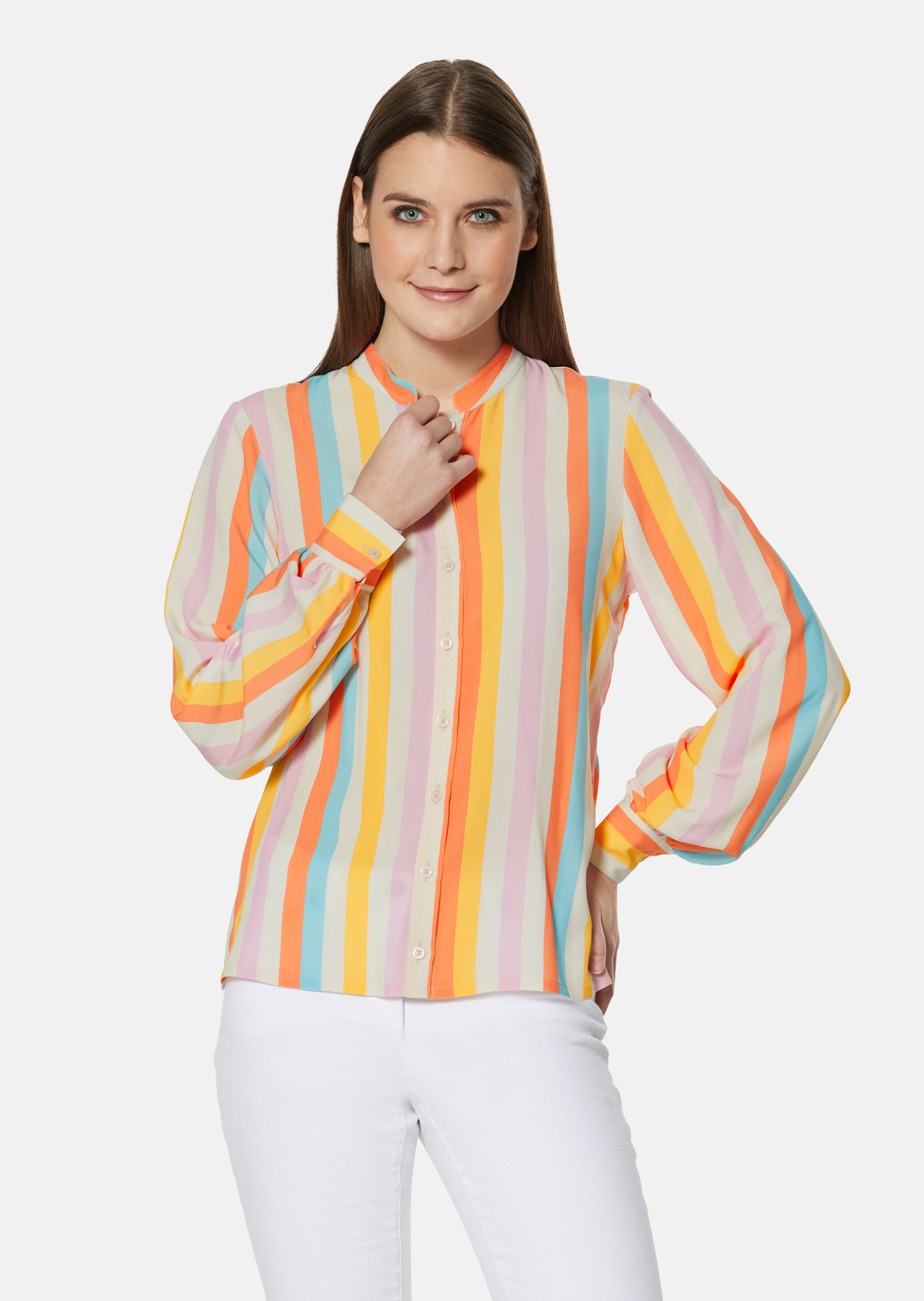 Blouse with colourful striped print