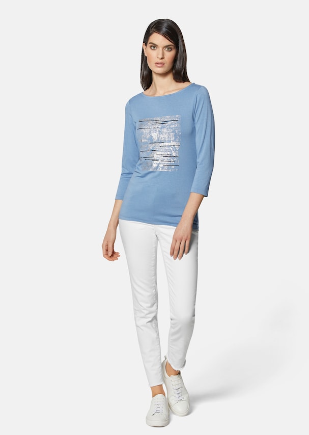 Jersey T-shirt with printed pattern and 3/4-length sleeves 1