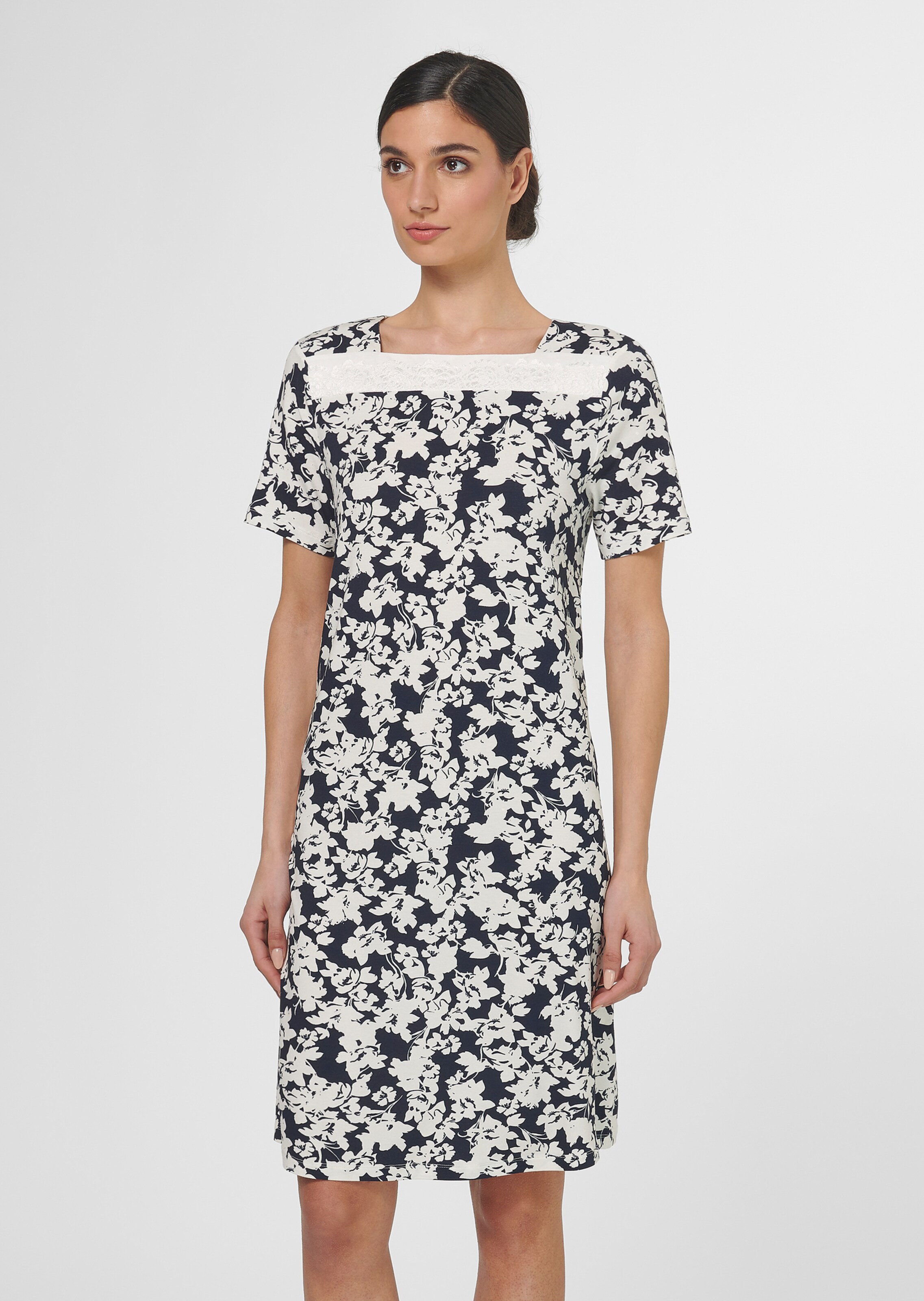 Sleepshirt mit Spitzeneinsatz und abstraktem Floralprint