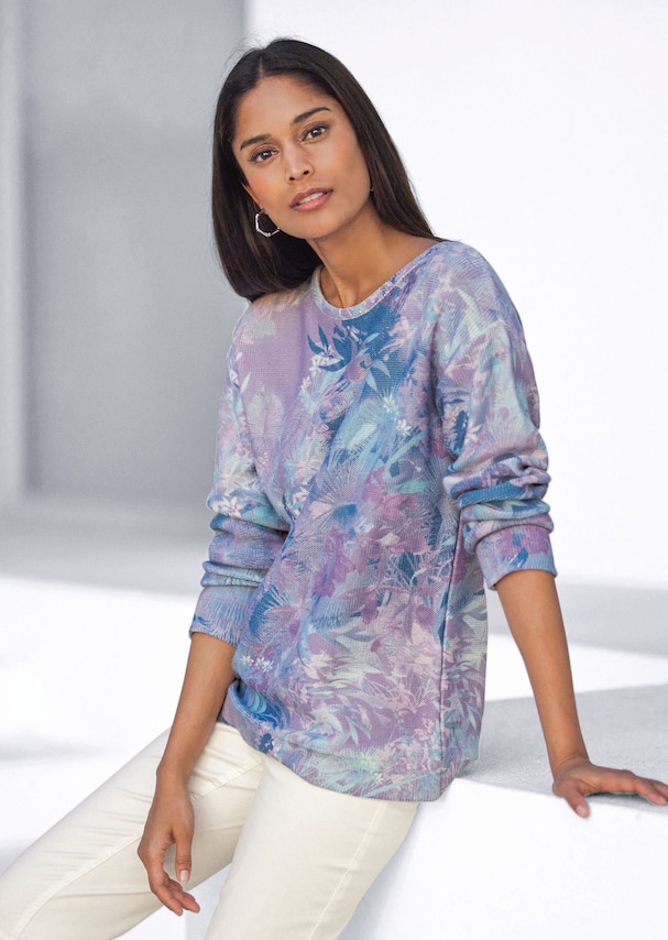 Oversize-Pullover mit Tropenprint