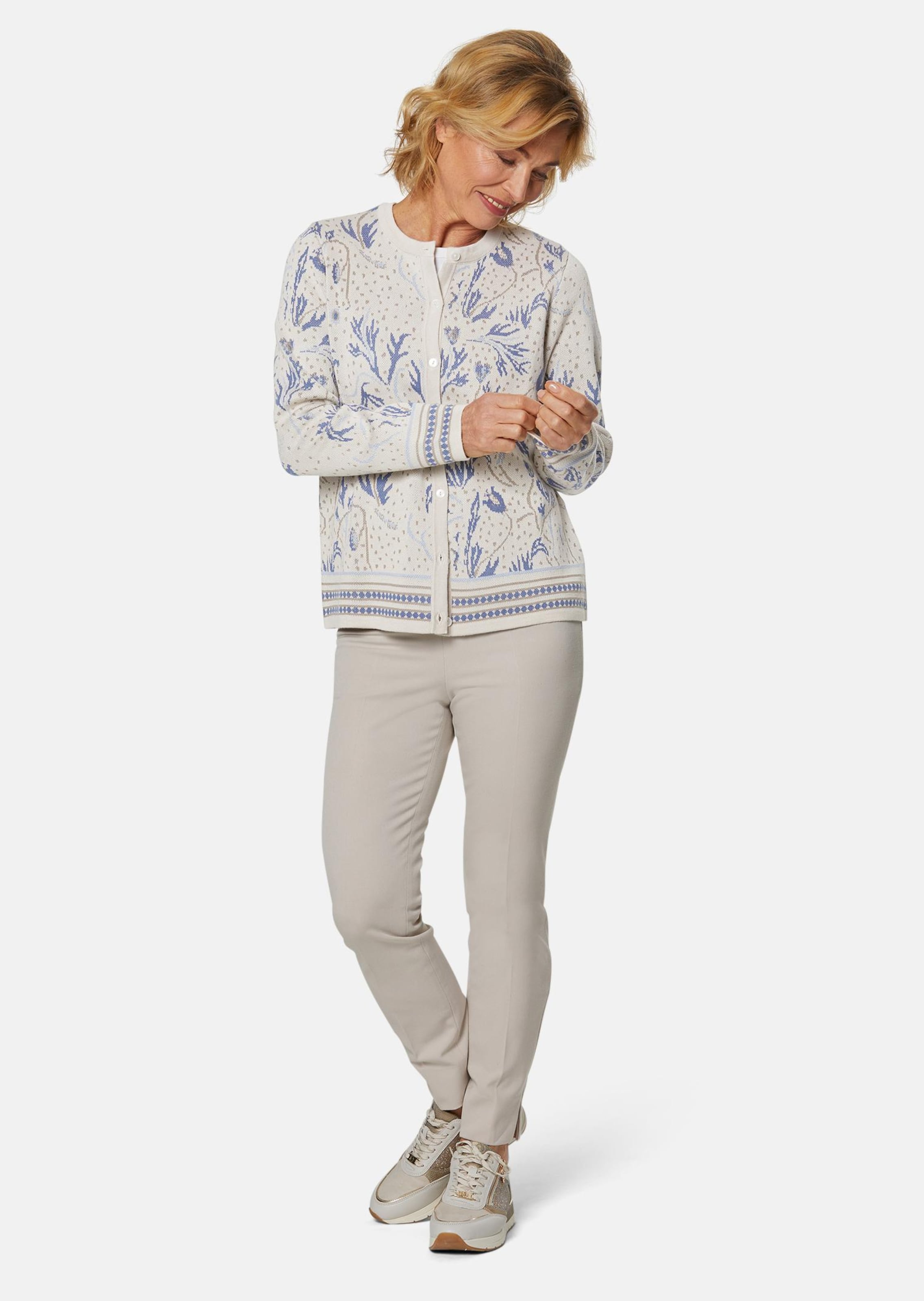 Cardigan en jacquard - beige / bleu / beige / à motifs - Gr. 40 de Goldner Fashion