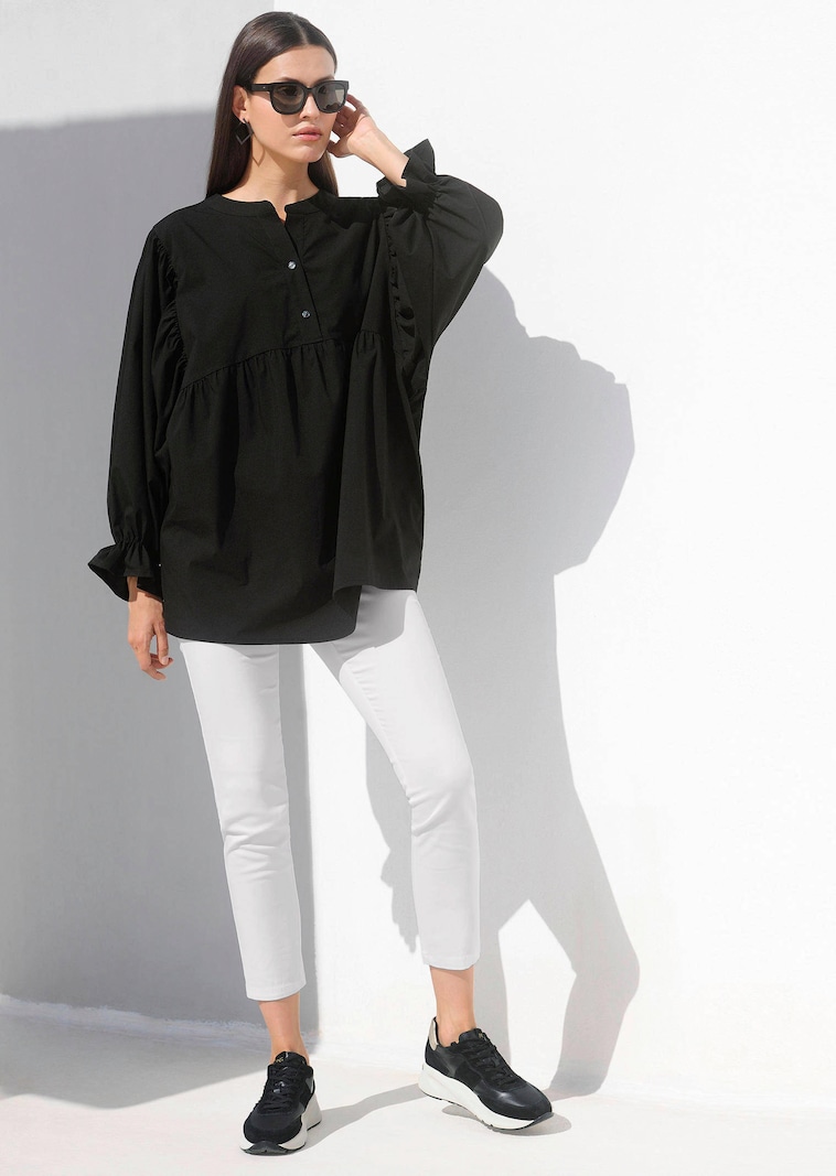 Popelinebluse mit Stehkragen