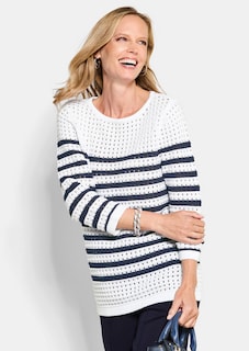 Maritimer Ringelpullover mit Ajourmuster thumbnail 4