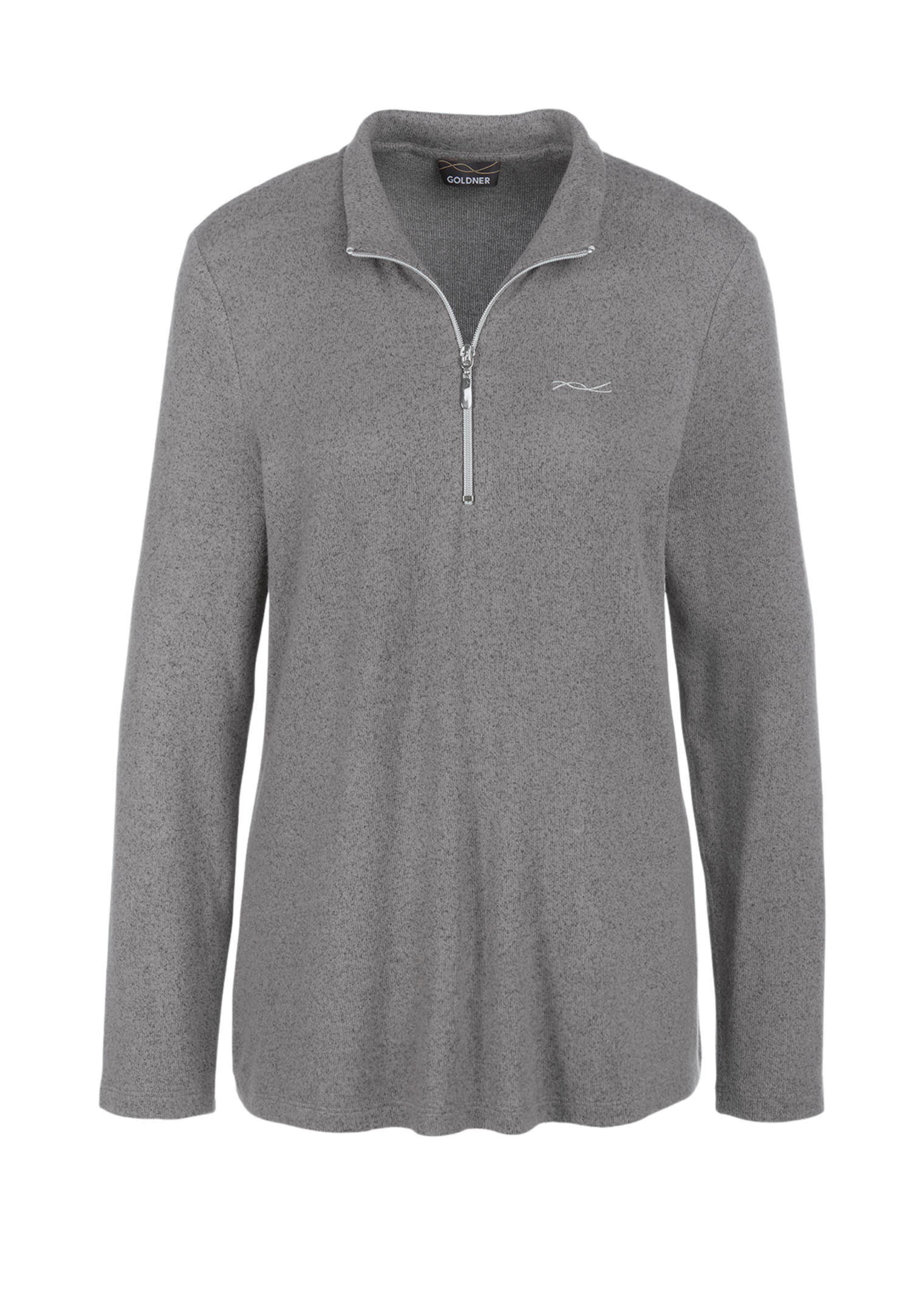 Flauschiges Stehbundshirt mit Reißverschluss und glänzendem, gesticktem Logo