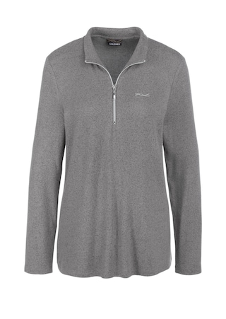 gris / chiné T-shirt à col montant avec zip et logo brodé brillant