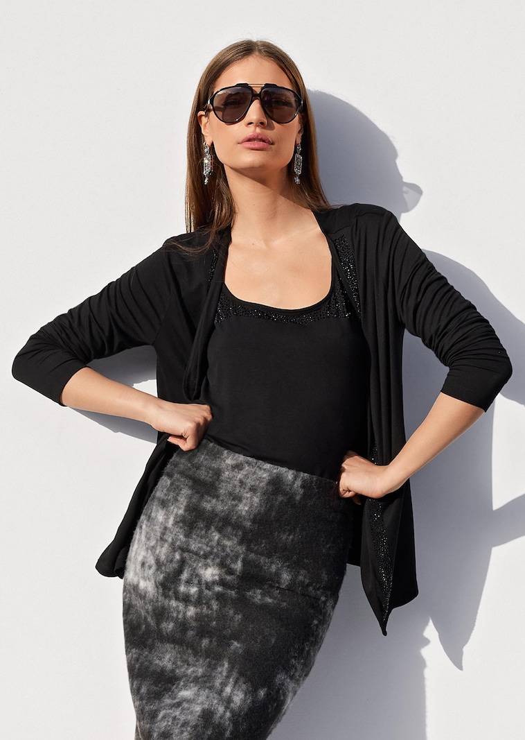 Verschlusslose Shirtjacke mit funkelnden Steinchen