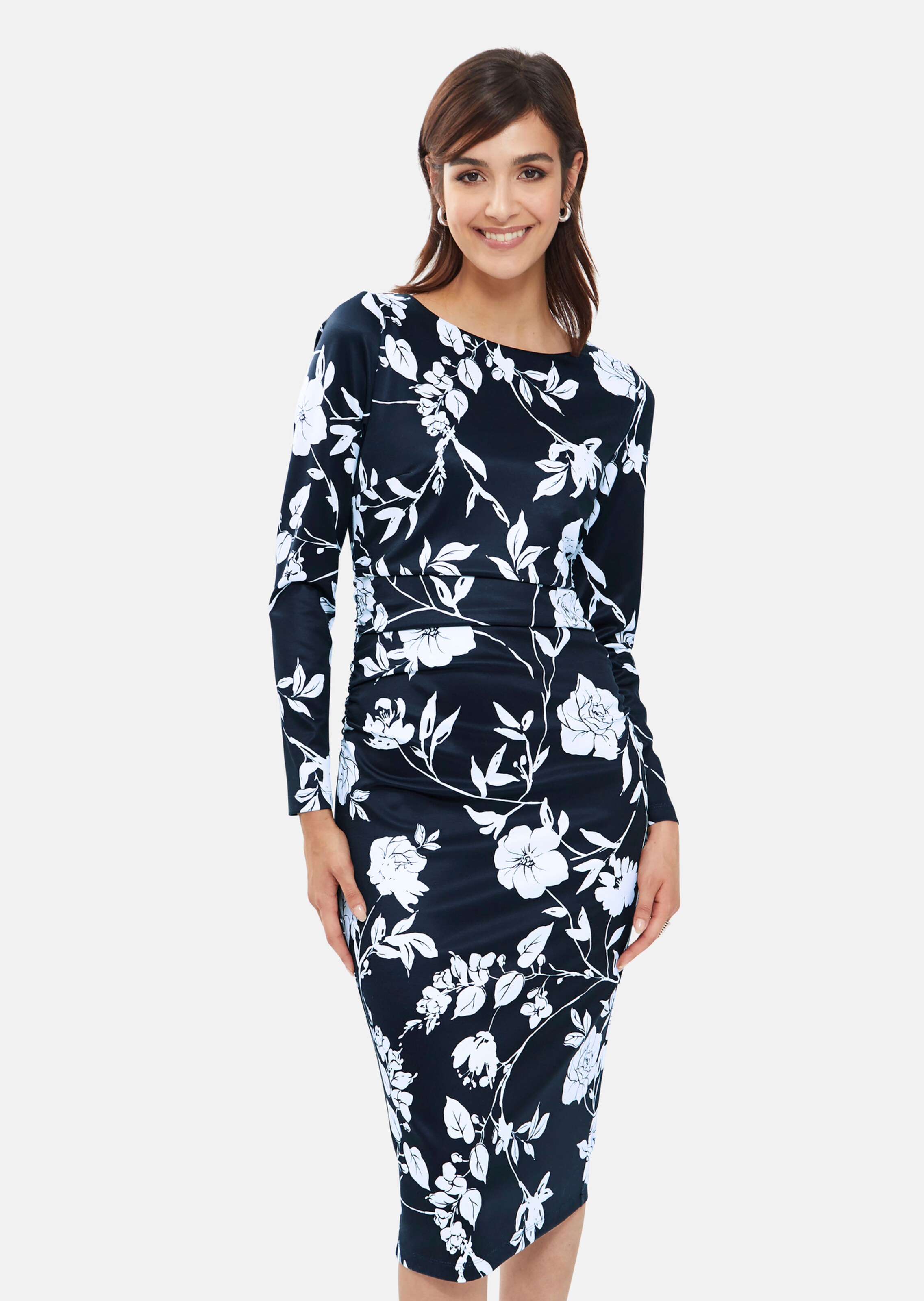 Kleid mit Blütendruck und Raffung