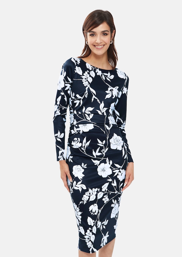 Dress with floral print and gathering