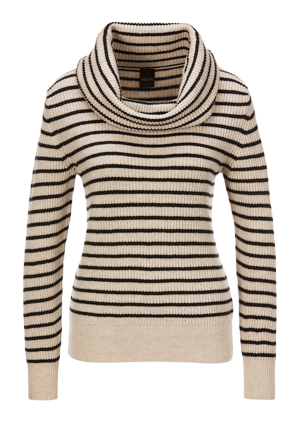 Striped jumper with capouchon collar