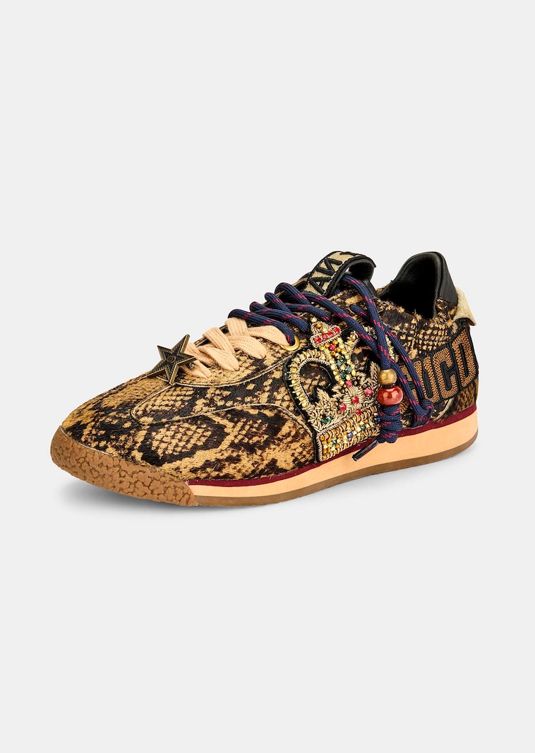 Sneakers en cuir de poney à imprimé reptile