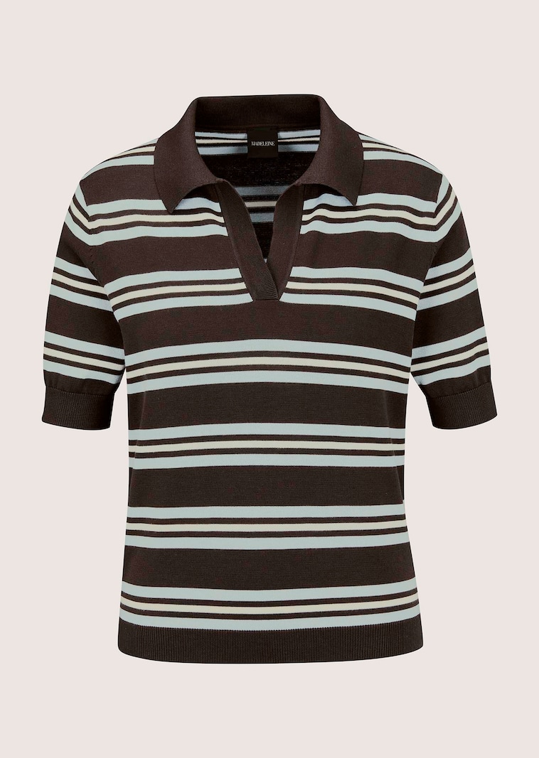 Gestreifter Feinstrick-Pullover mit Polokragen