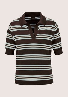 Gestreifter Feinstrick-Pullover mit Polokragen thumbnail 6