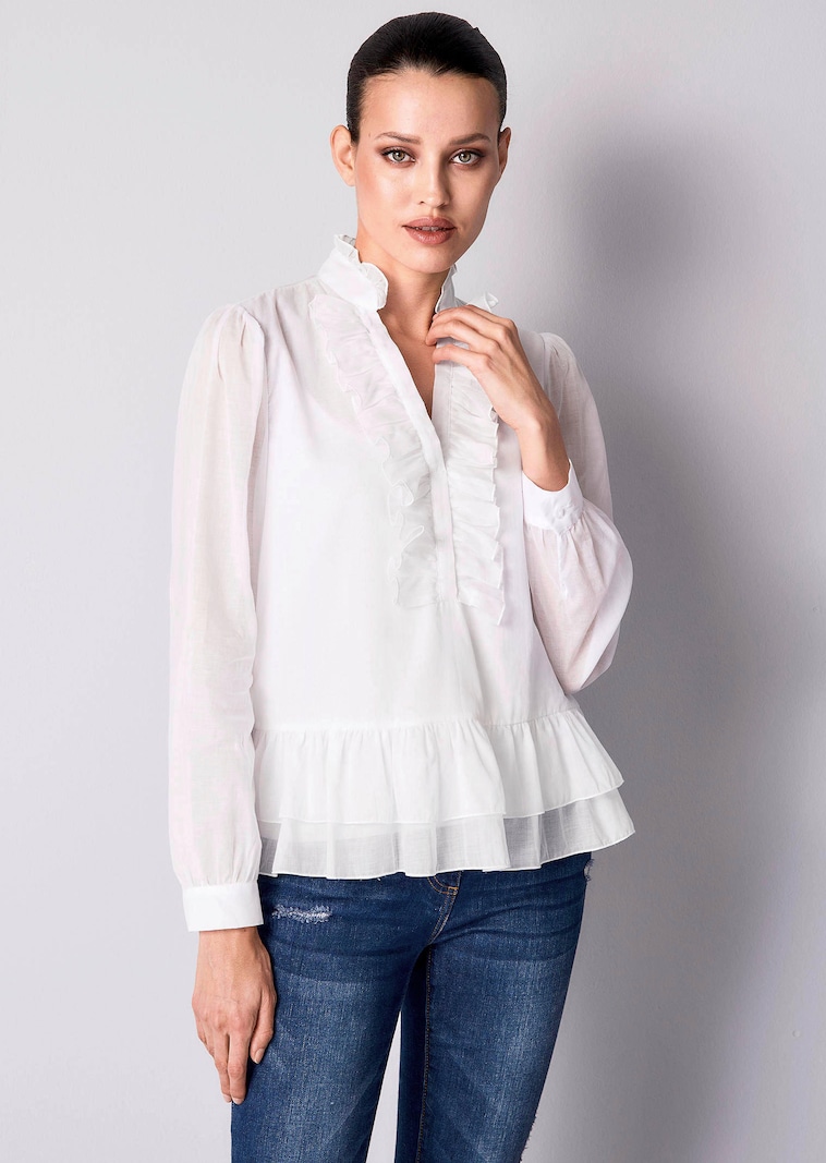 Bluse mit Volant am Ausschnitt