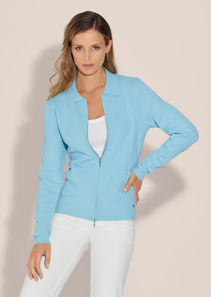 Cardigan with front zip and patch pockets