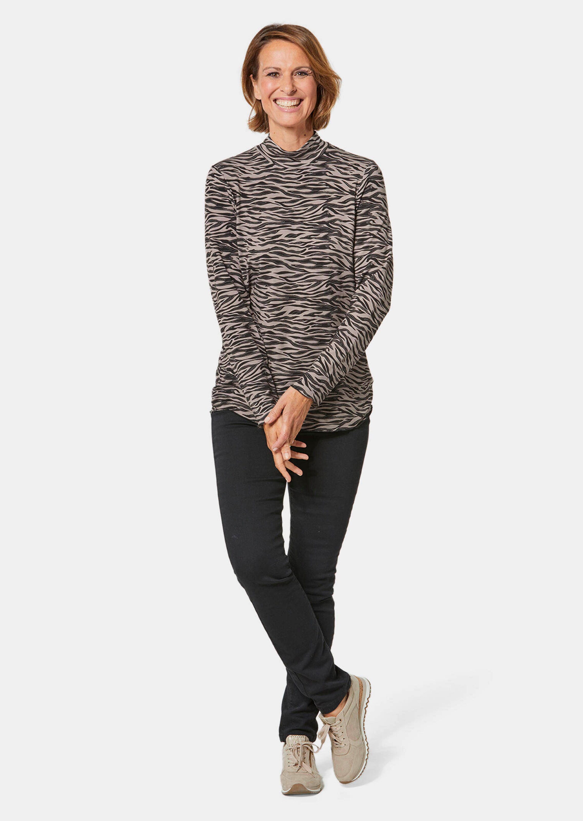 T-shirt à col droit à manches longues - taupe / noir / à motifs - Gr. 23 de Goldner Fashion