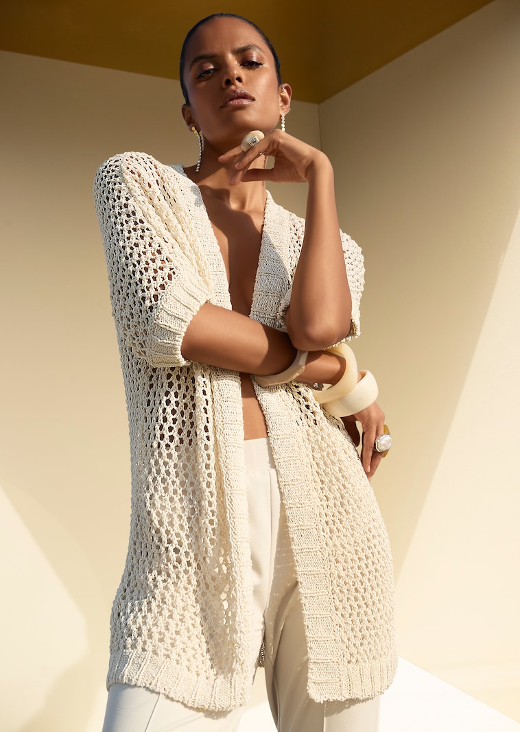 Lange Strickjacke mit Glanz-Effekt