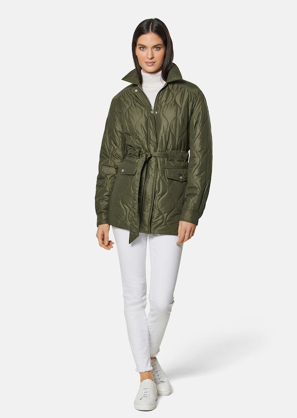 Padded quilted jacket with drawstring waist in khaki | MADELEINE Fashion