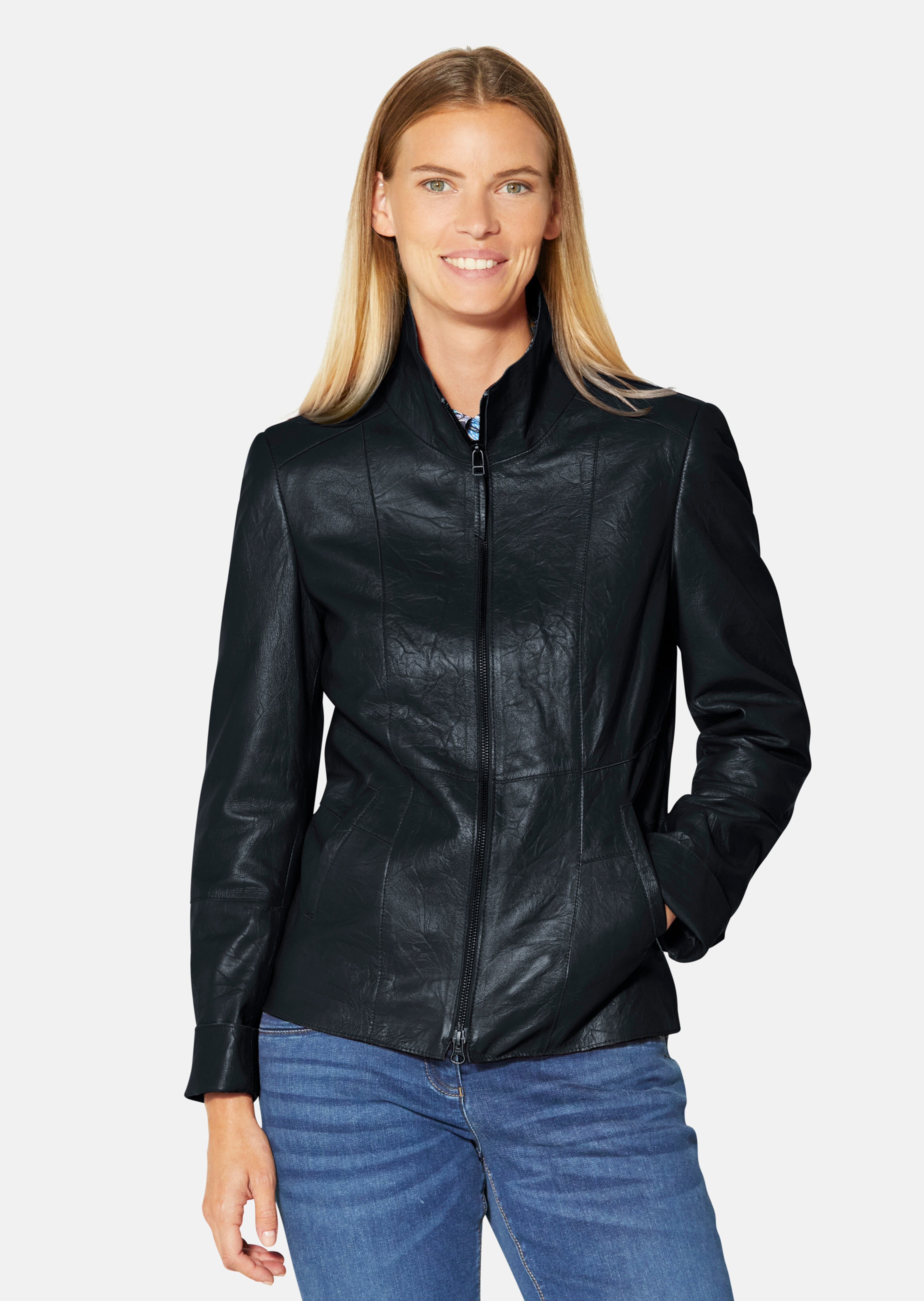Veste en cuir nappa avec parties structurées