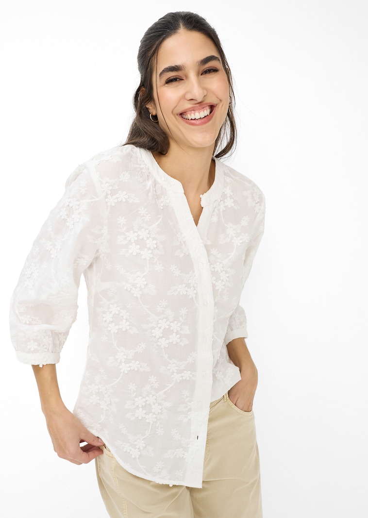Baumwollbluse mit aufgesetzten Blüten