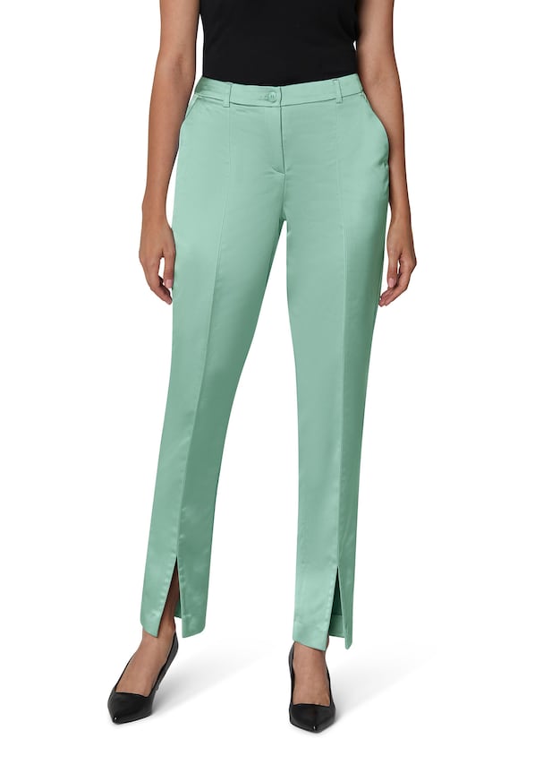 Satin trousers with front hem slits