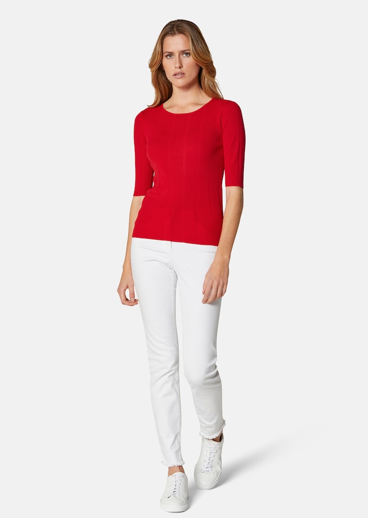 Ribbed knit jumper with half-length sleeves 1