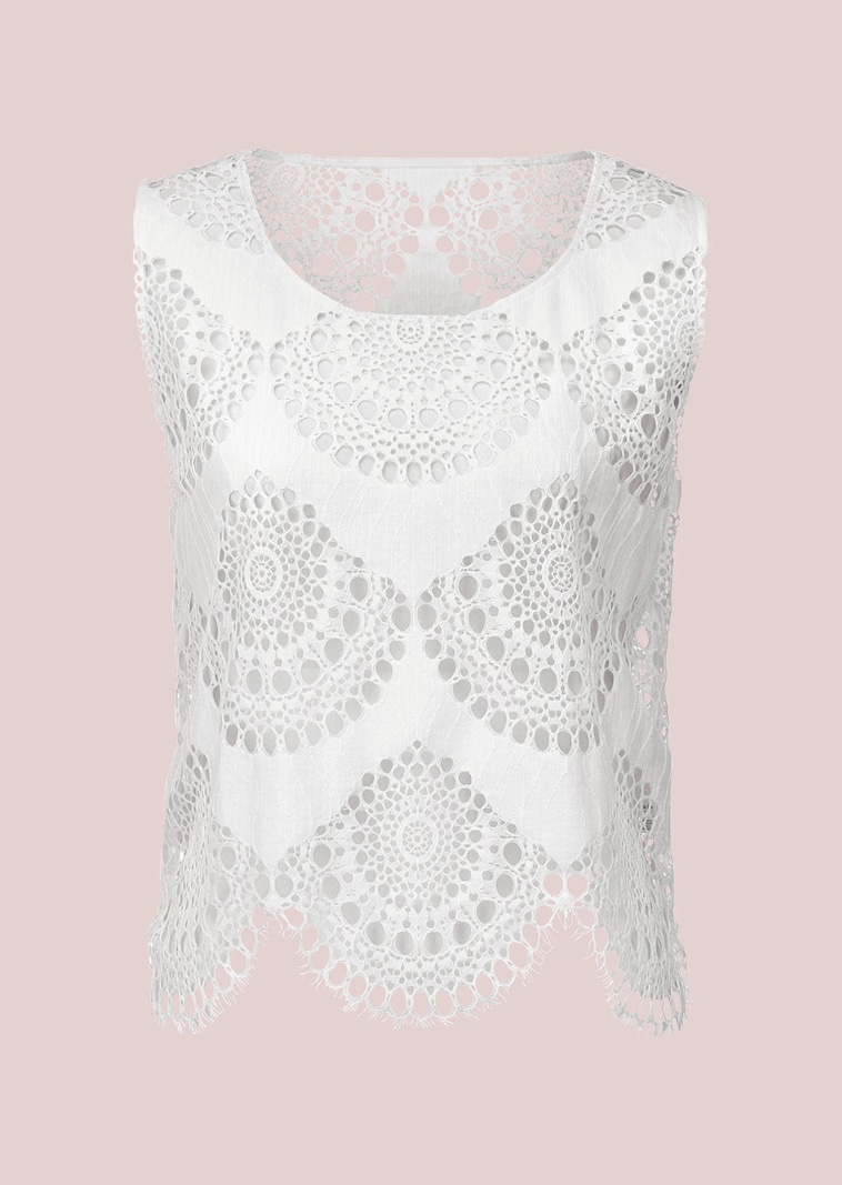 Mouwloos topje met broderie anglaise