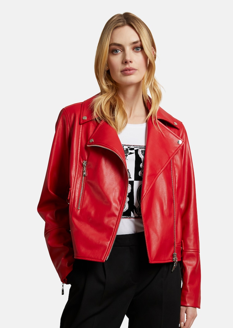 Biker-style faux leather jacket