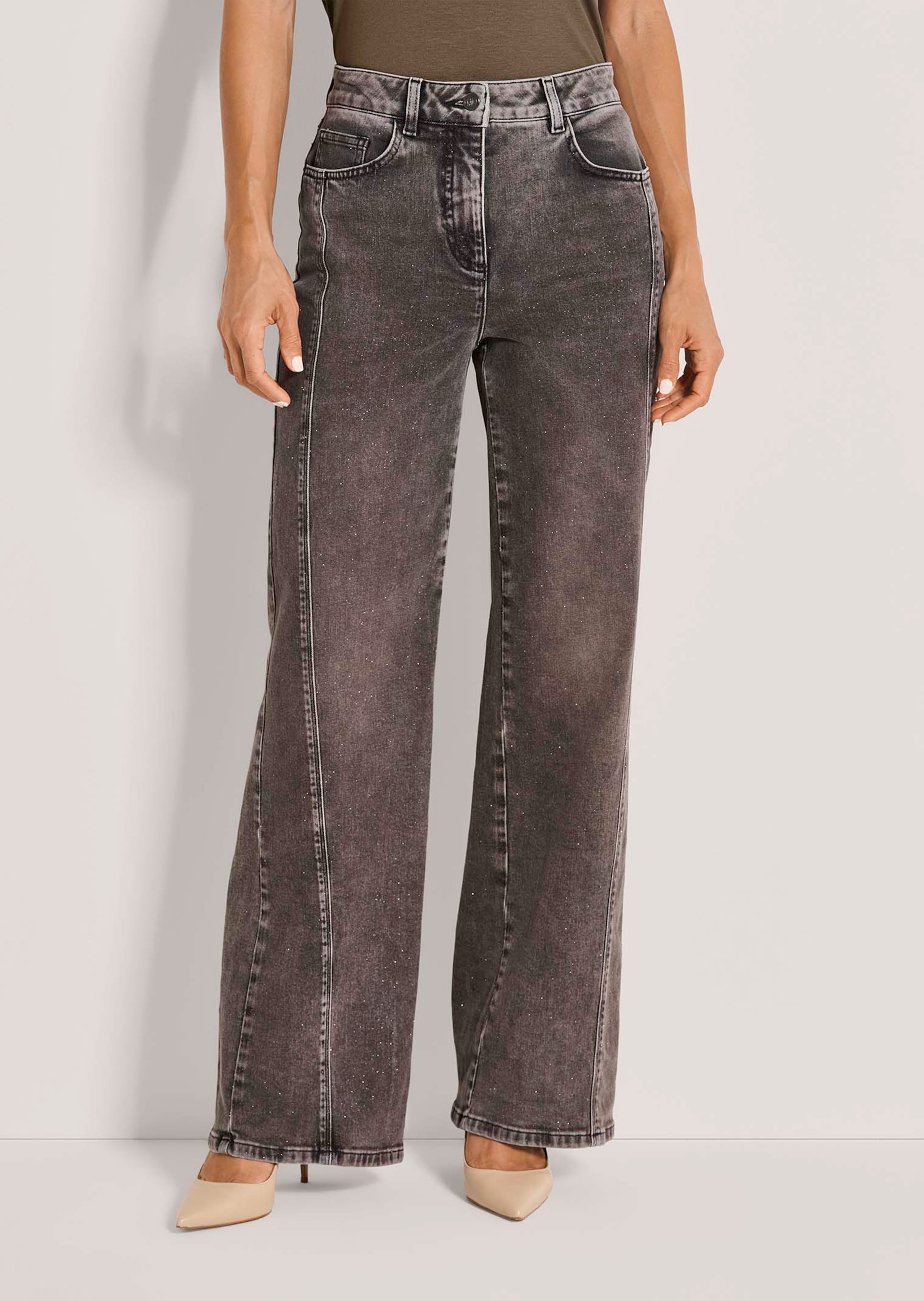 Wide-Leg-Jeans mit Glitzerprint