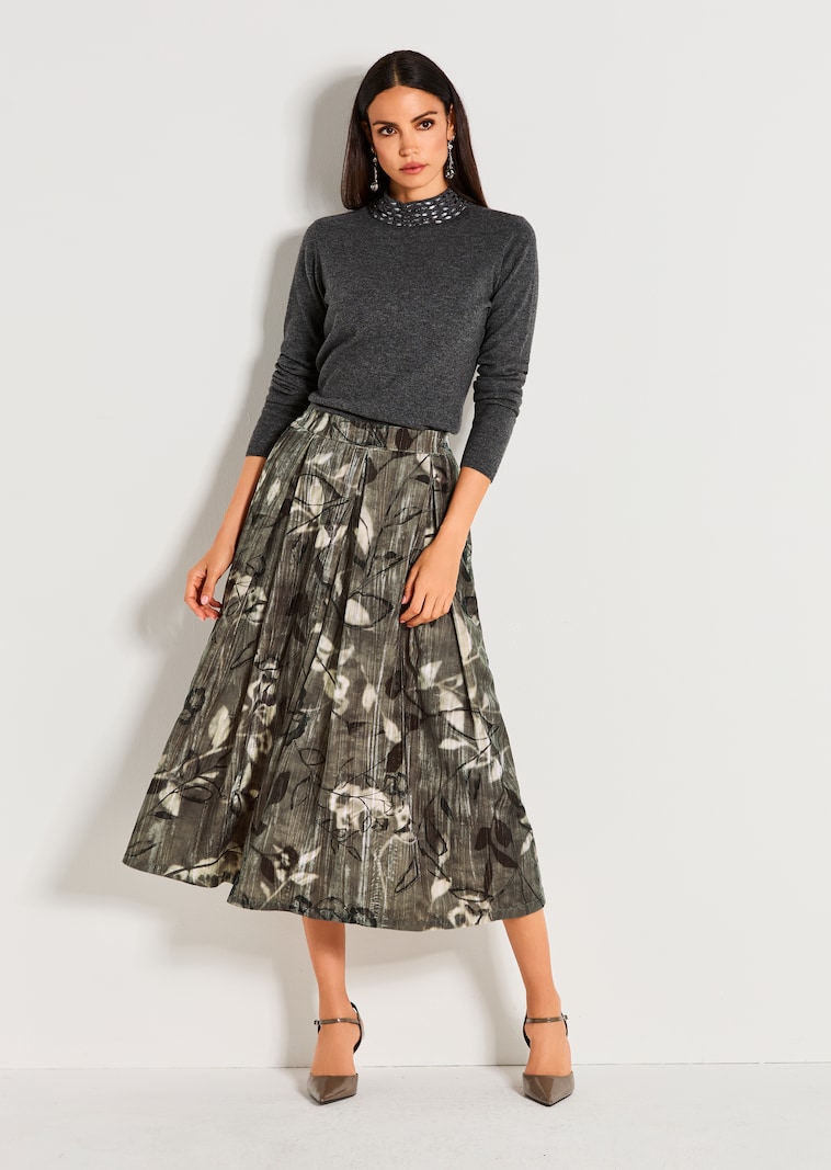 Schwungvoller Crinkle-Samtrock mit Floral-Print