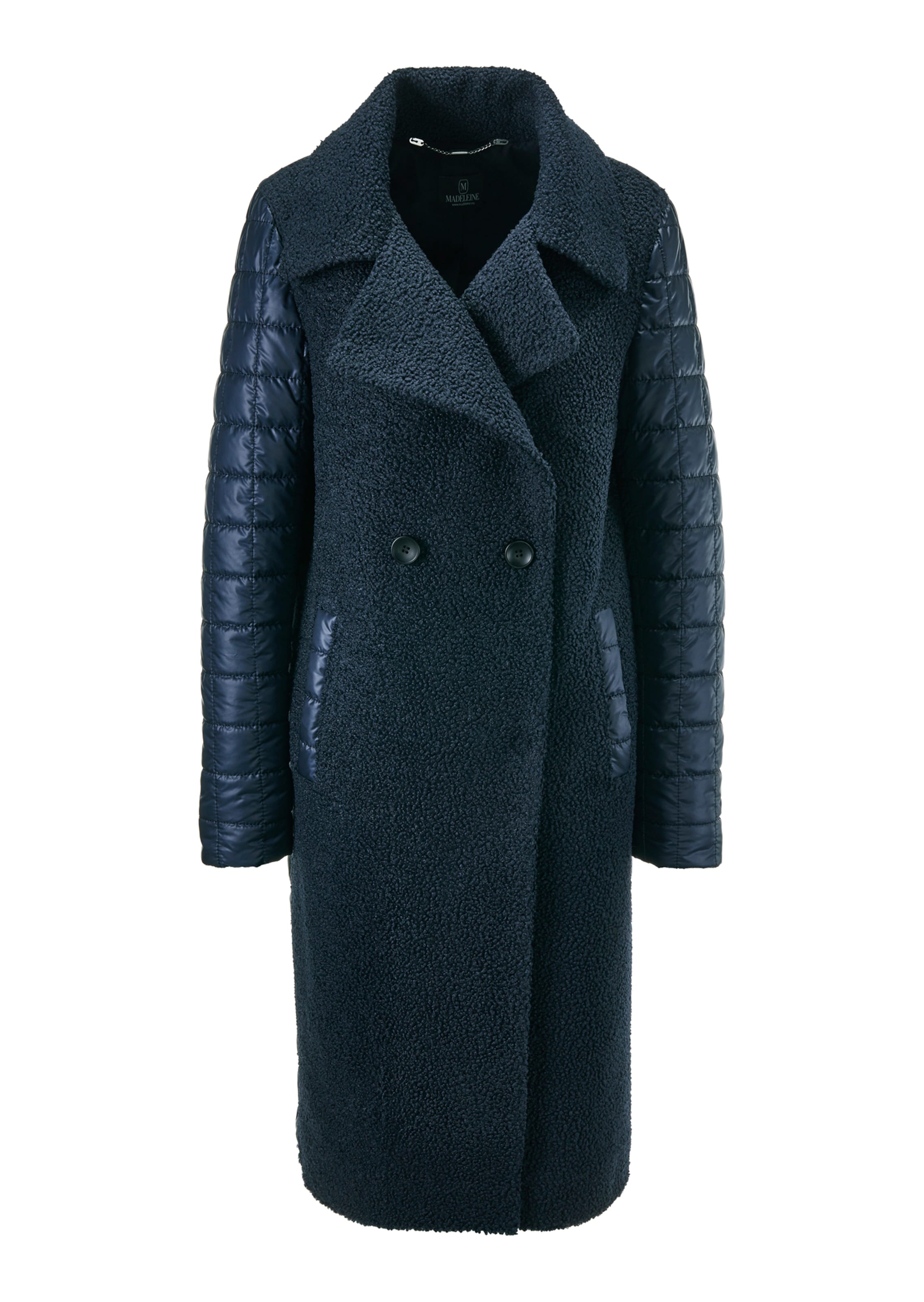 Double-breasted coat in a mix of materials