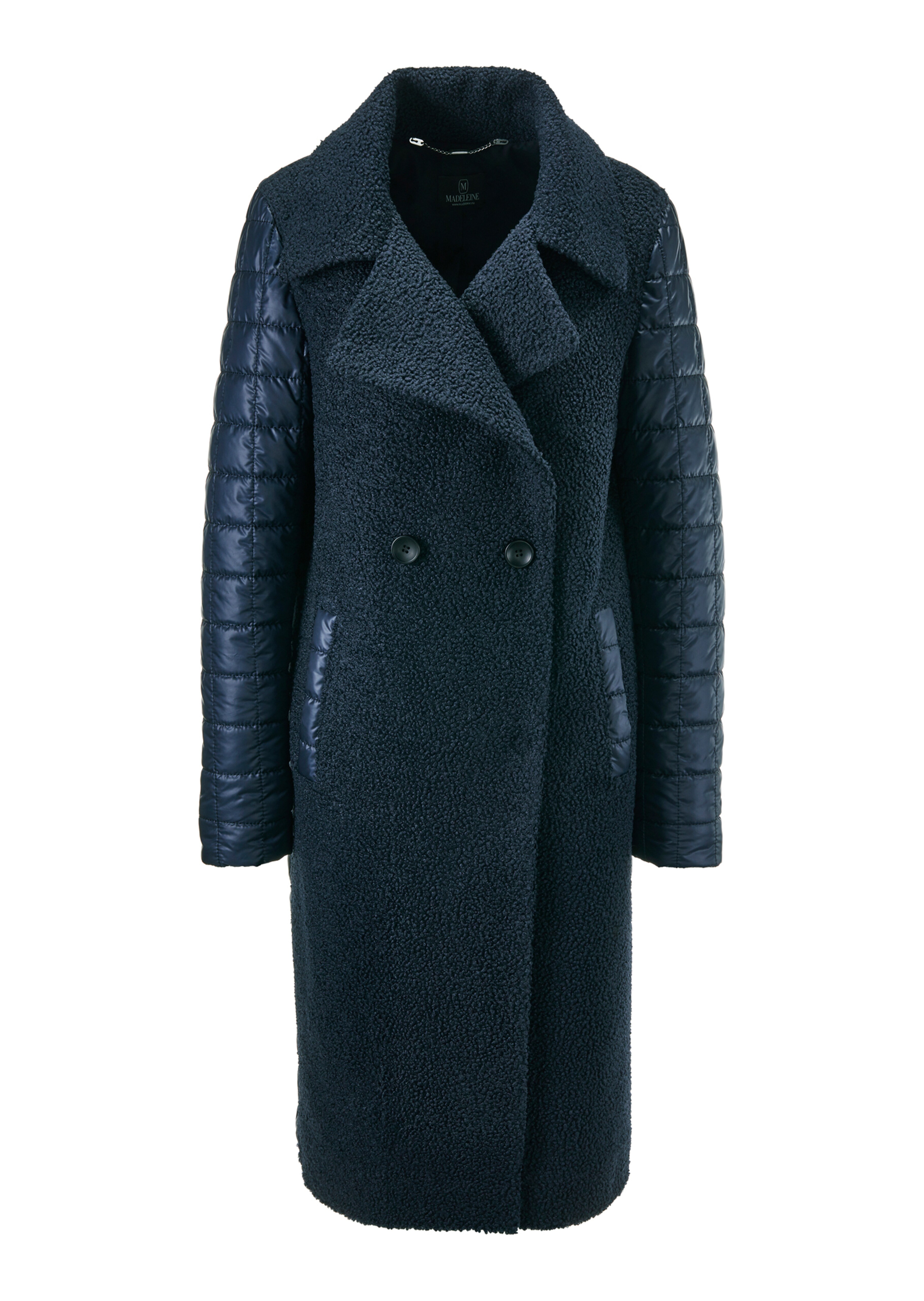 Double-breasted coat in a mix of materials