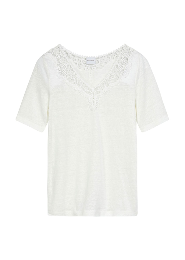 Short-sleeved linen shirt with a fine lace accent 5