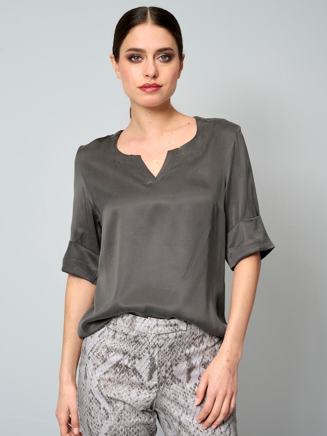 Satinbluse mit Aufschlag
