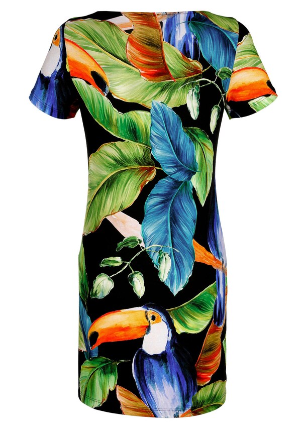 Kleid mit buntem Papageien-Druck 4