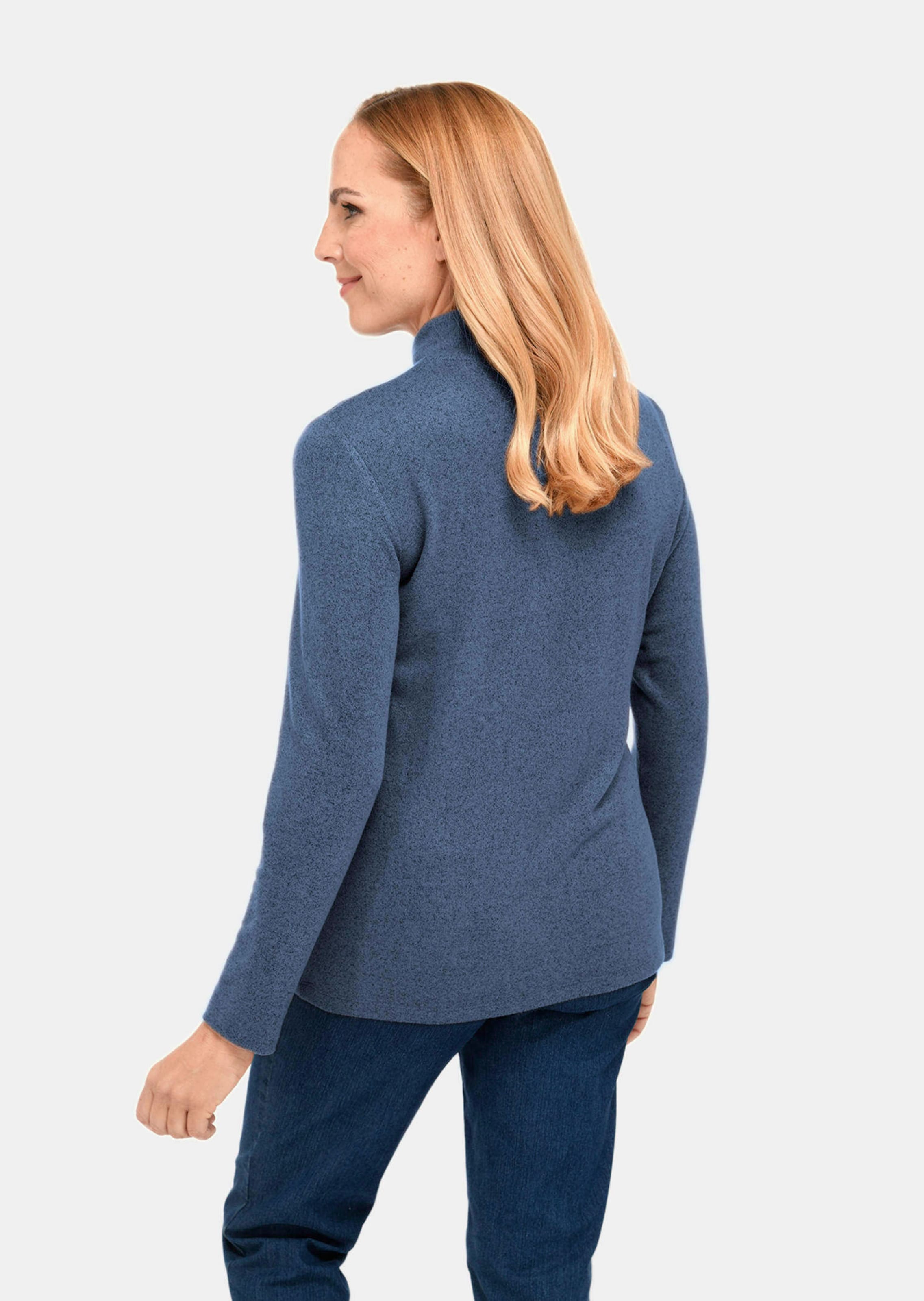 T-shirt à col montant avec zip et logo brodé brillant - bleu gris / mélangé - Gr. 44 de Goldner Fash