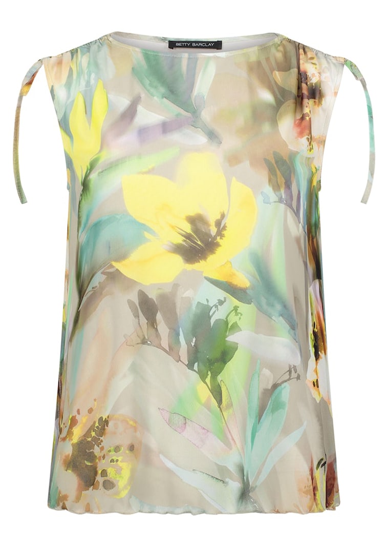 Shirt van mesh met aangerimpelde schoudernaad
