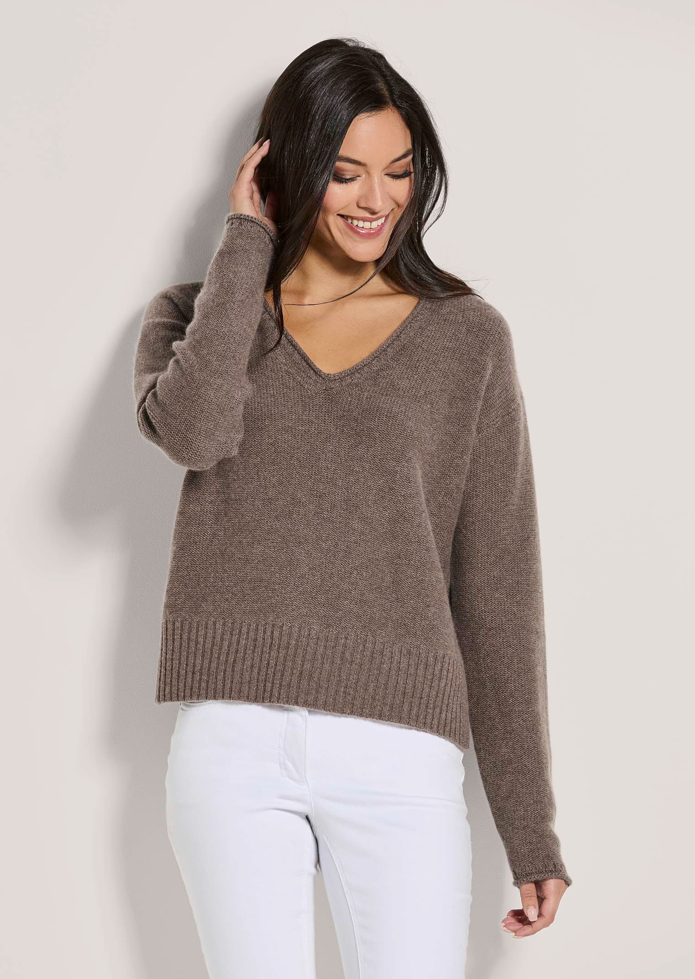Kaschmir Pullover Strickpullover Damen Taupe Allude Damen