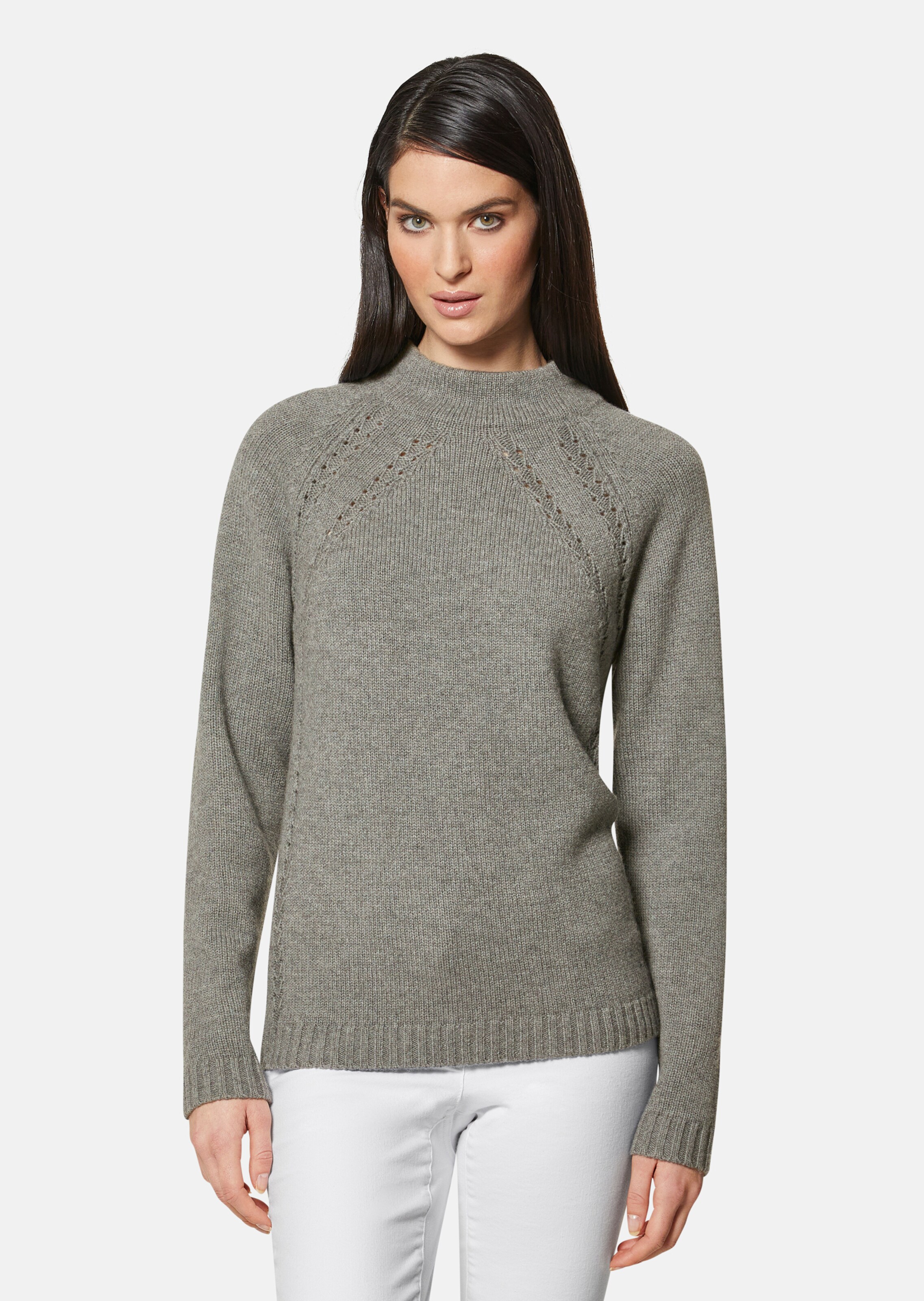 Stehkragen-Pullover mit Ajour-Details