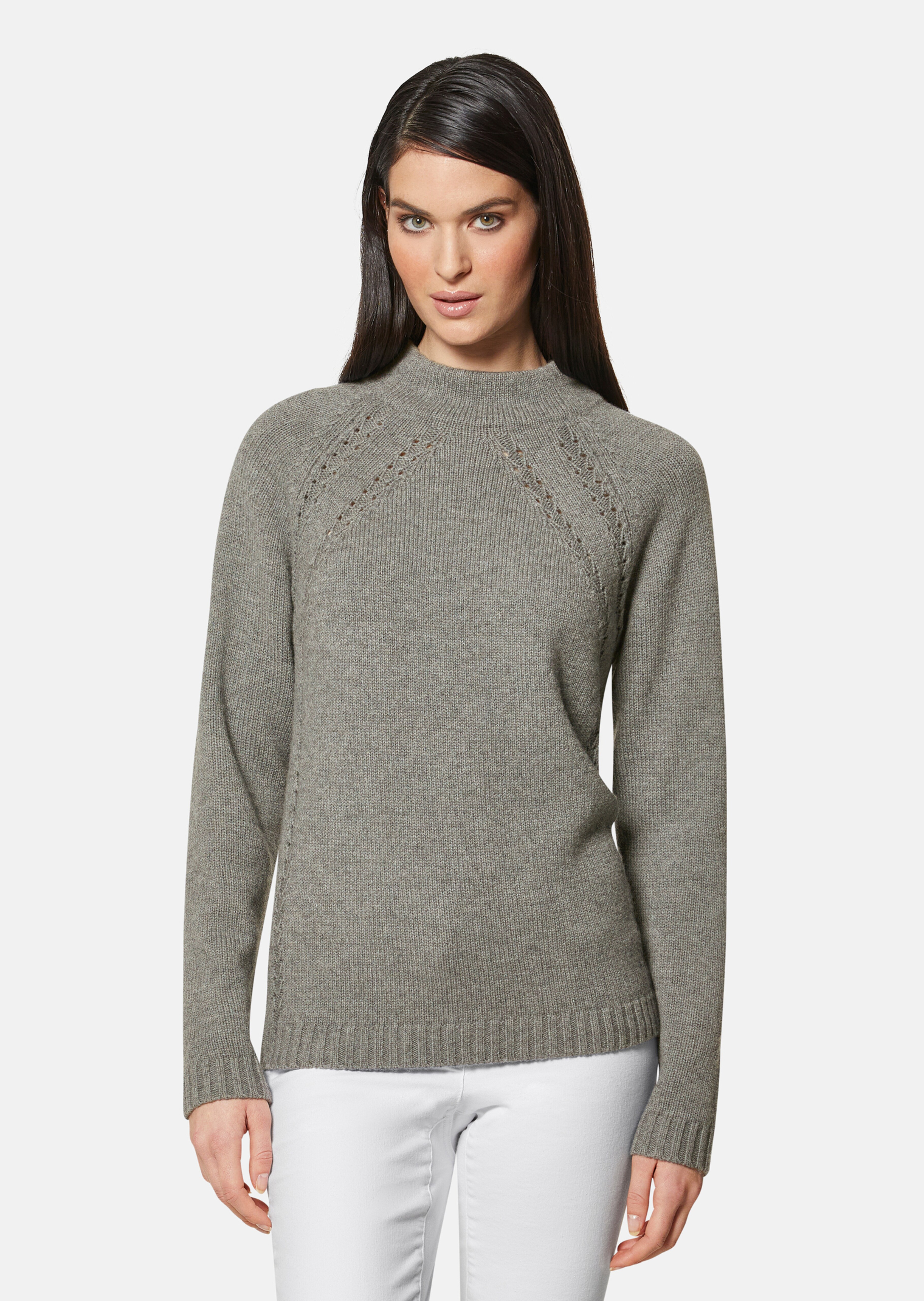 Stehkragen-Pullover mit Ajour-Details