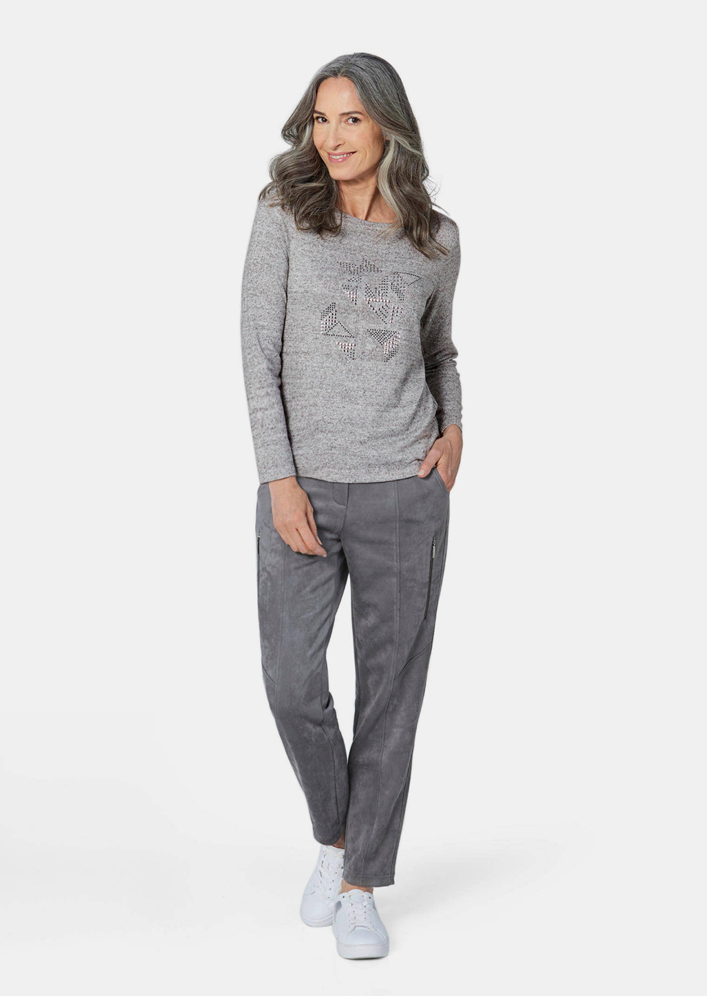 T-shirt à manches longues avec application - gris / mélangé - Gr. 25 de Goldner Fashion