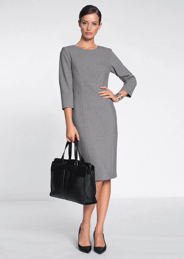 Slim-fit sheath dress with long sleeves in grey / melange | MADELEINE Fashion Slim-fit sheath dress with long sleeves in grey / melange | MADELEINE Fashion