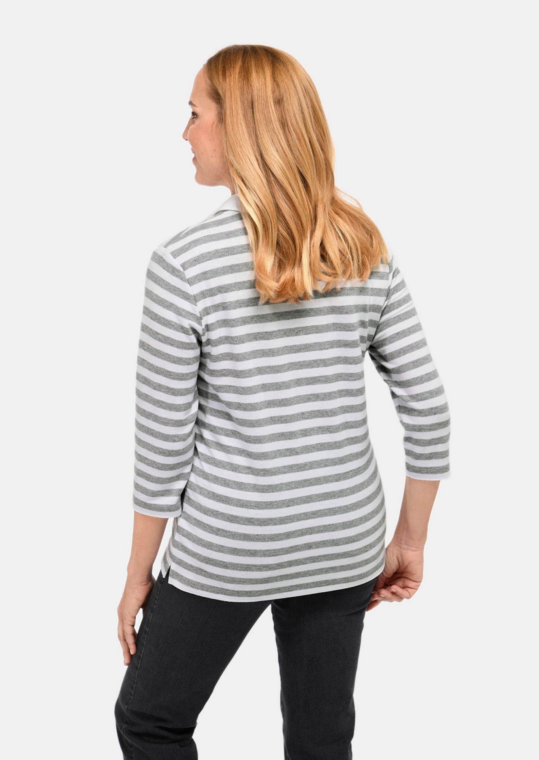 T-shirt à manches longues et col polo - gris / blanc / rayé - Gr. 23 de Goldner Fashion