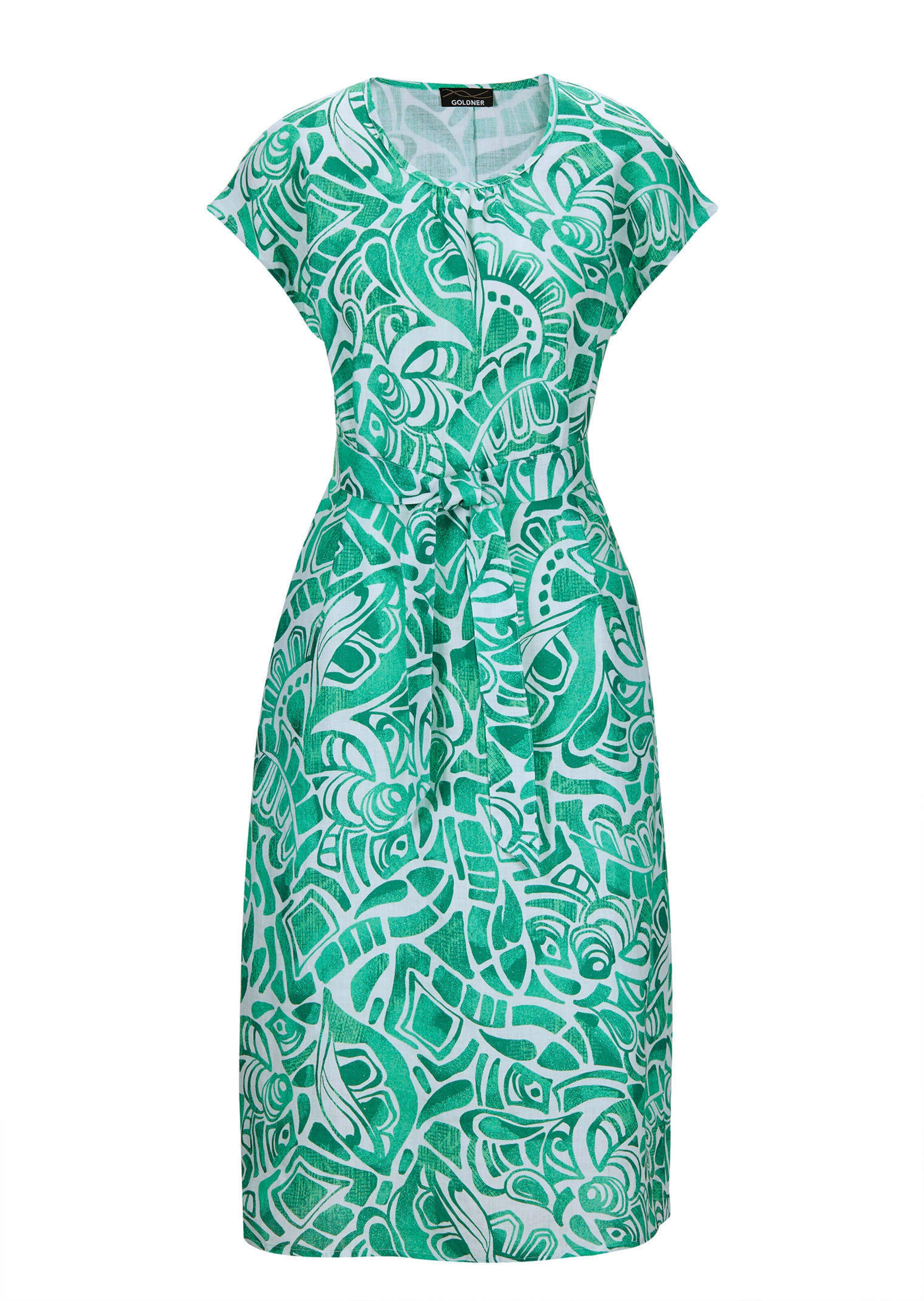 Robe en lin avec imprimé intégral et ceinture à nouer